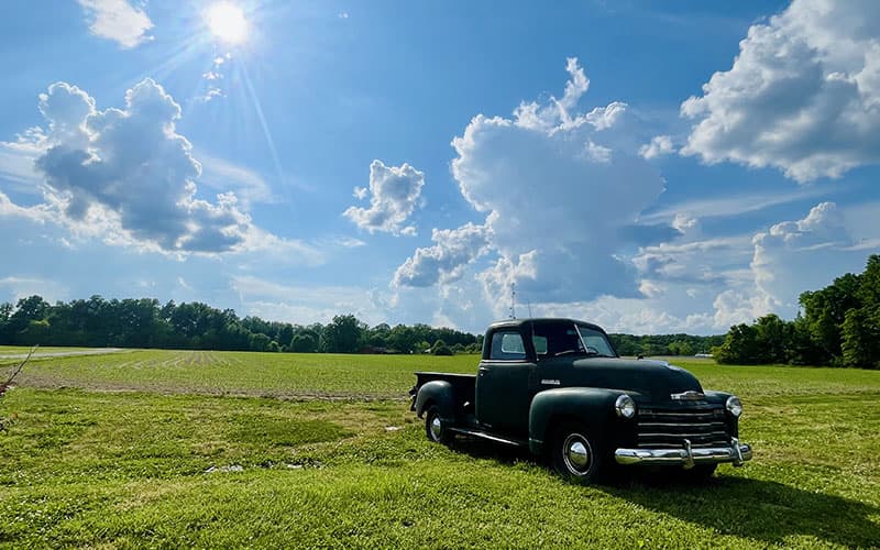 Classic truck parked in a field